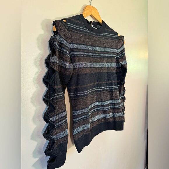 SALE! Black Stripe Ted Baker Bow Cutout Sleeve Sweater Size 1 (4) NWT - Picture 3 of 5